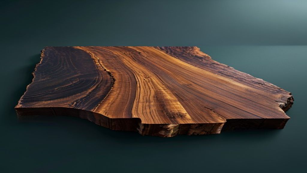 Finished live-edge rosewood board showing rich purple-brown and golden streaked grain