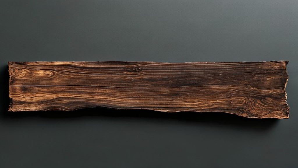 Finished live-edge black walnut board showing deep chocolate-brown flowing grain